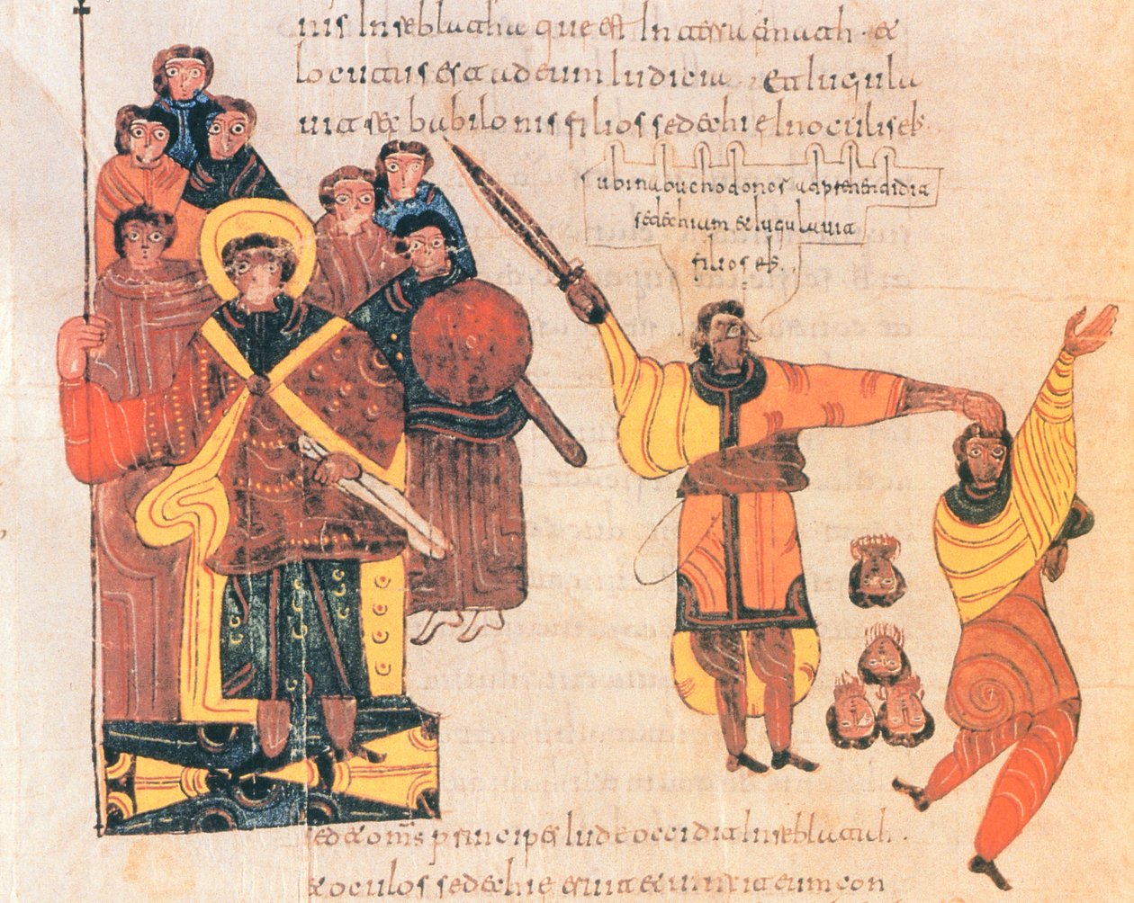 Nebukadnesar beordrer at sønnene til opprøreren Sidkiah skal drepes, fol.289v., fra den vestgotisk-mosarabiske bibelen til St. Isidore