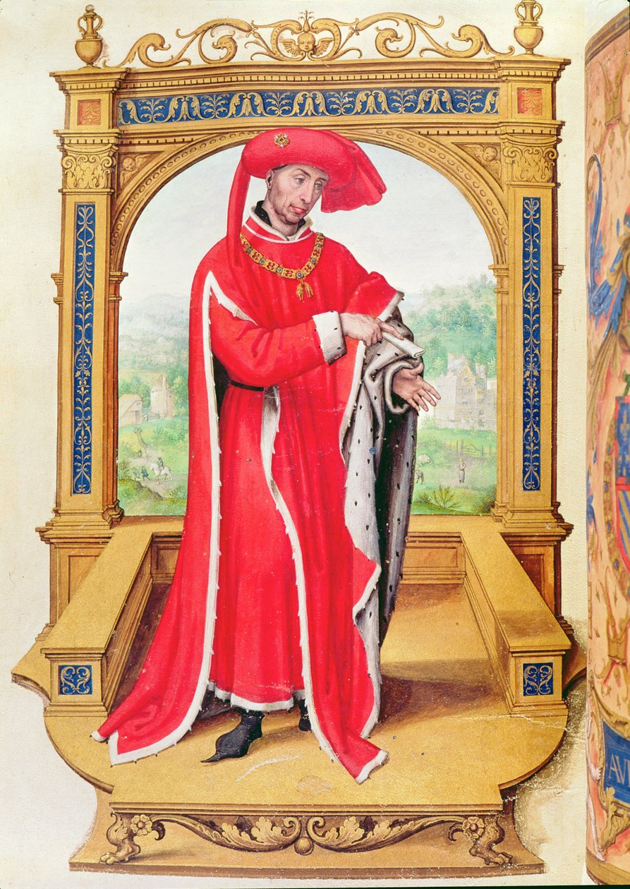 Filip den gode (1396-1467) hertug av Burgund, grunnlegger av Ordenen av det gylne skinn, fra Statuts de la Toison dOr av Spanish School