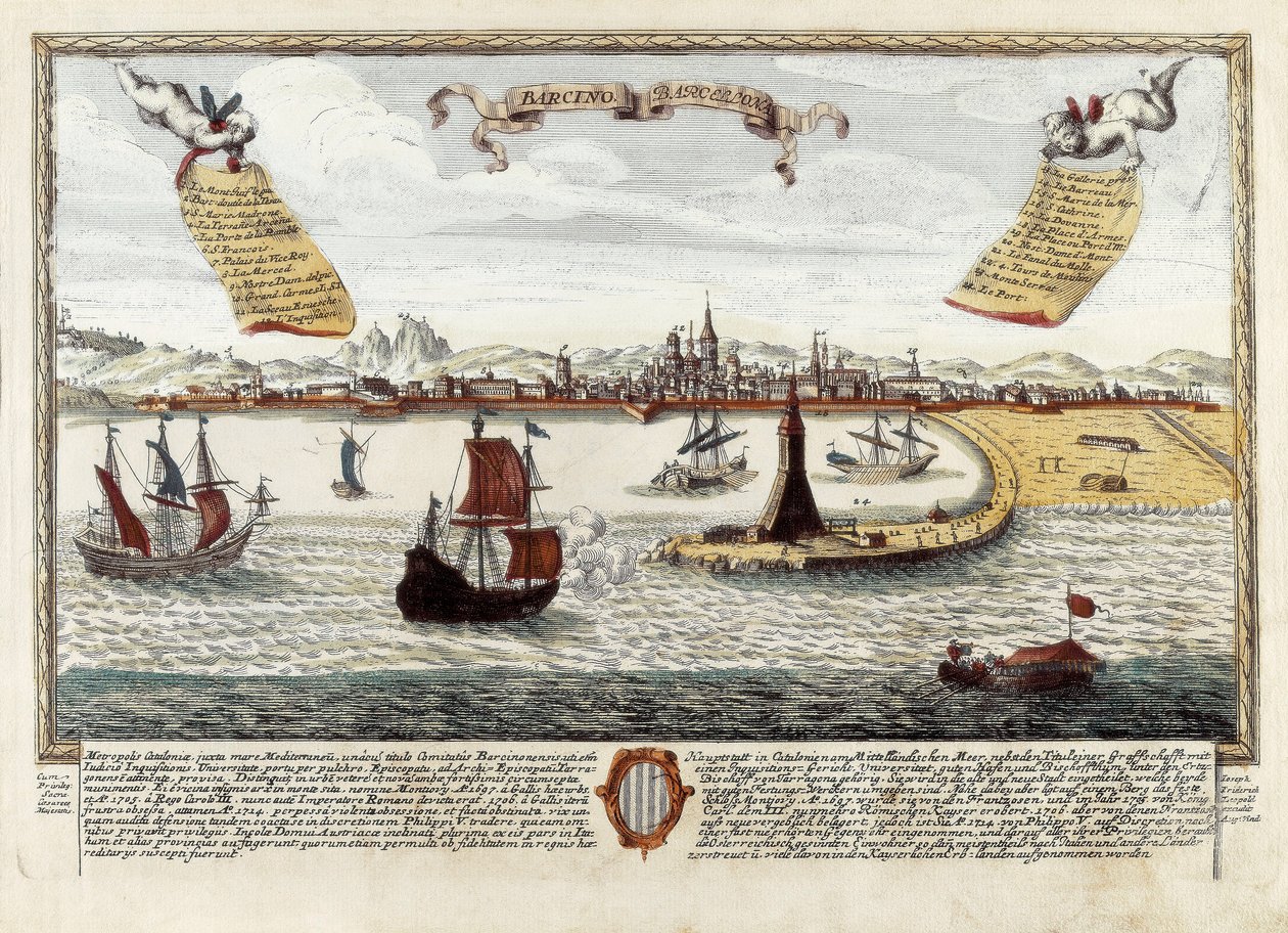 Port of Barcelona, slutten av 1700-tallet (gravering) av Spanish School