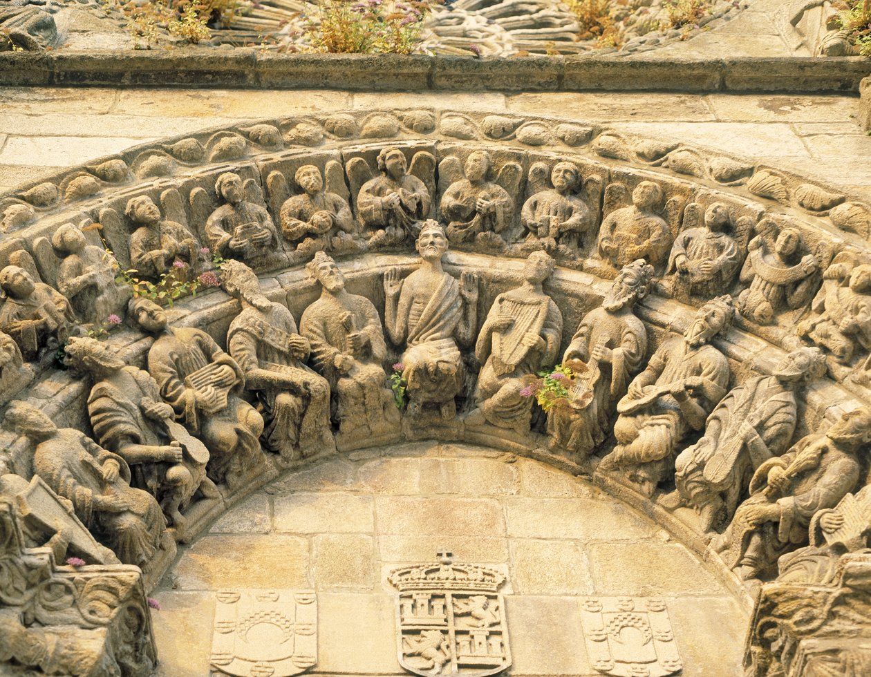 Portal tympanon til San Martin kirke, Noia (detalj) av Spanish School