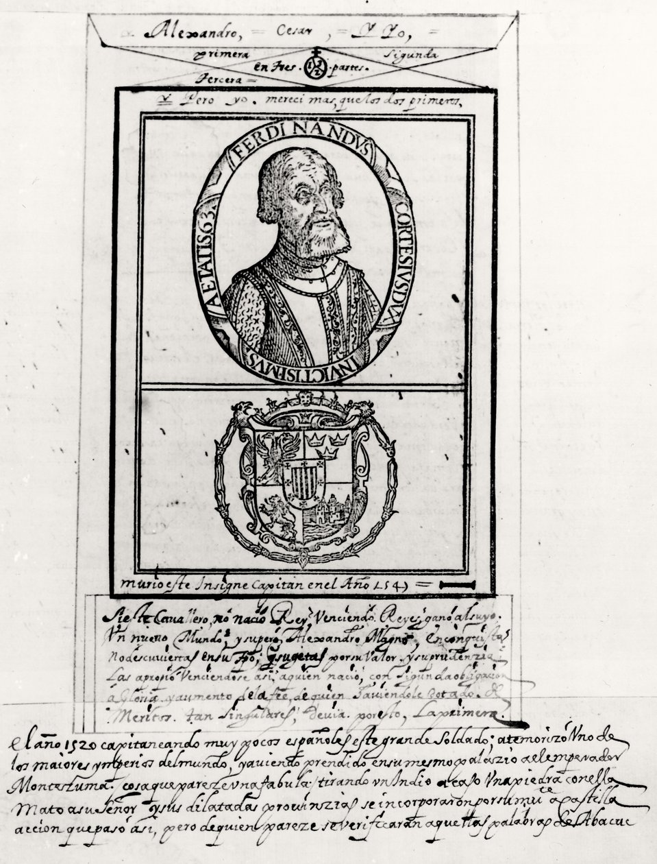 Portrett av Hernando Cortes (1485-1547) og armene hans av Spanish School