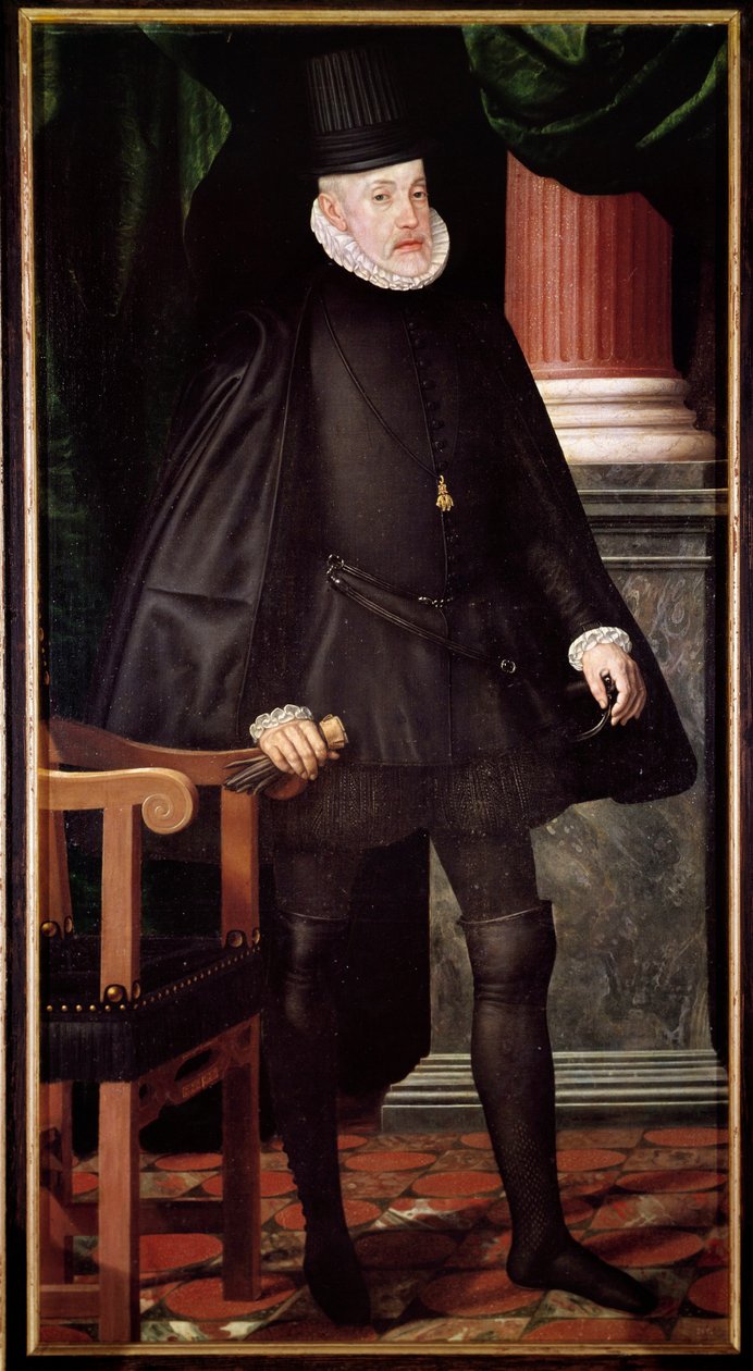 Portrett av Filip II, konge av Spania (1527-1598) Maleri av den spanske skolen. Madrid fra 1500-tallet, Prado-museet av Spanish School