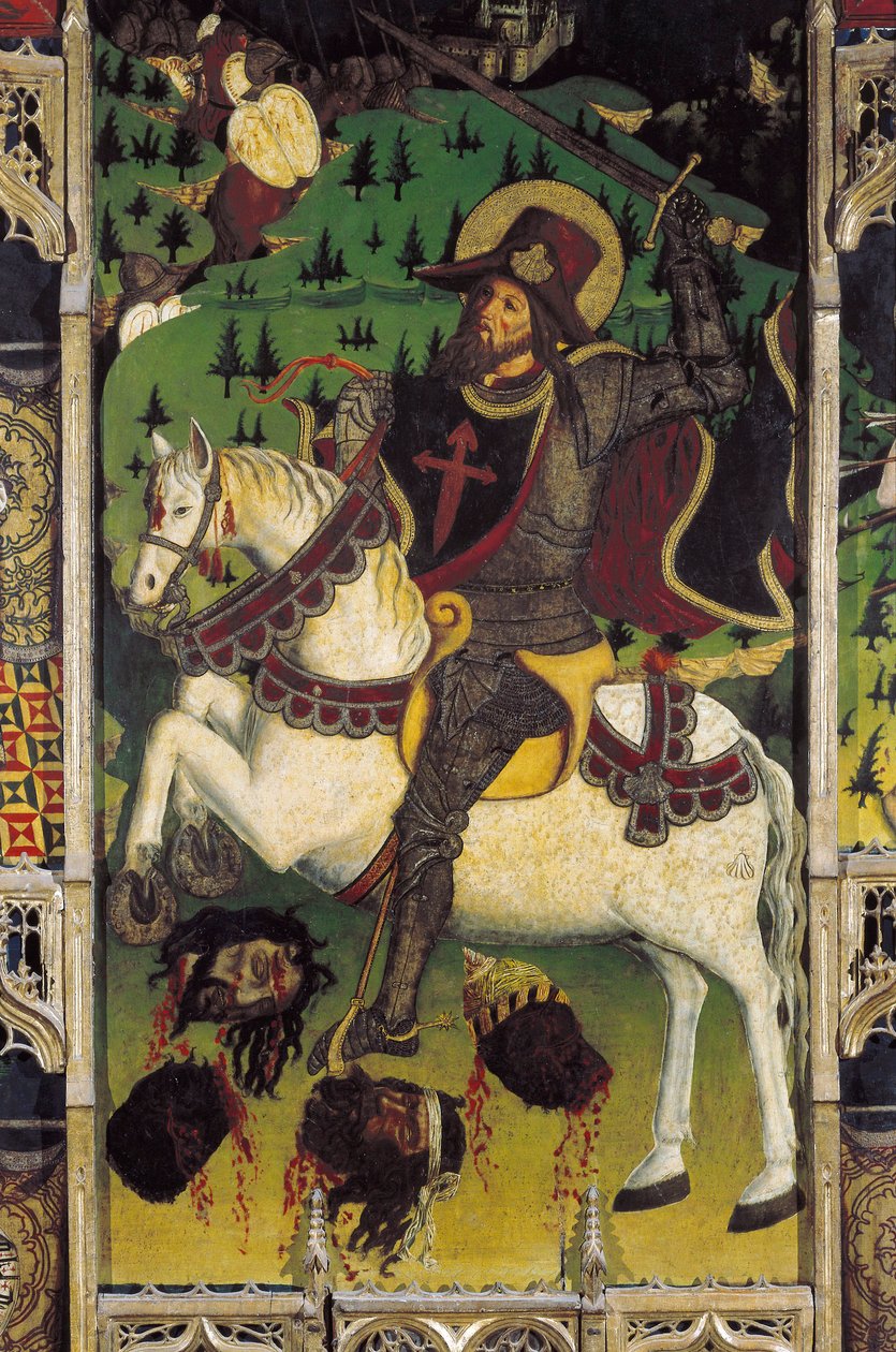 Representasjon av James Matamore (Santiago Matamoro), fra en altertavle i det kongelige kapellet i Alcazar i Segovia, Spania av Spanish School