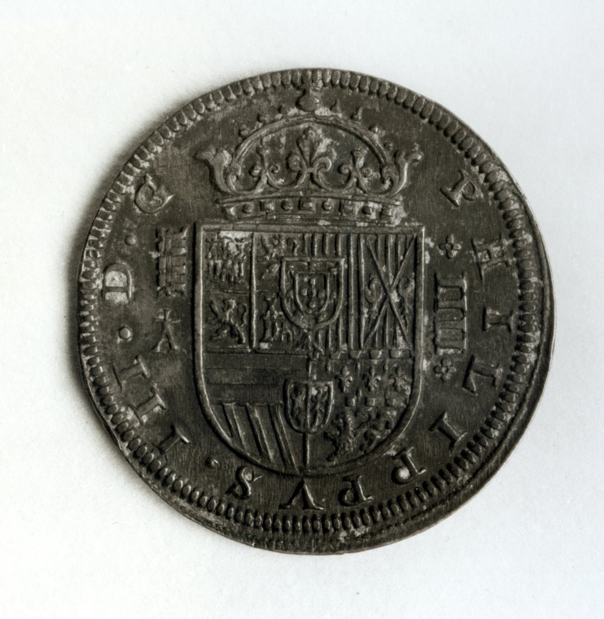 Sølvkronemynt av fire reale fra regjeringen til Filip III av Spania og Portugal (1578-1621) (sølv) av Spanish School
