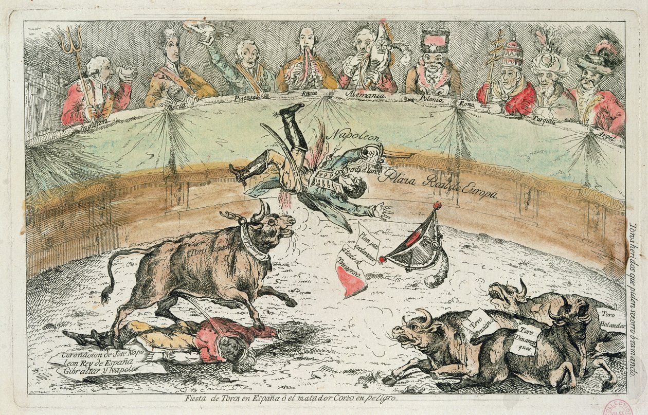 Spansk okse, karikatur av Joseph Bonaparte, konge av Spania, 1809 av Spanish School