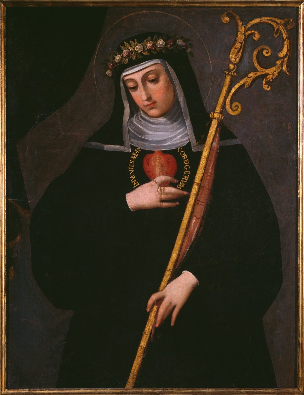 St. Gertrude den store bærer Jesu hellige hjerte av Spanish School