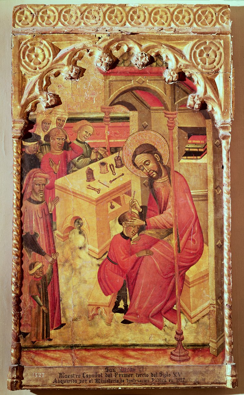 St. Luke opererer på en manns hode, ca. 1400-30 av Spanish School