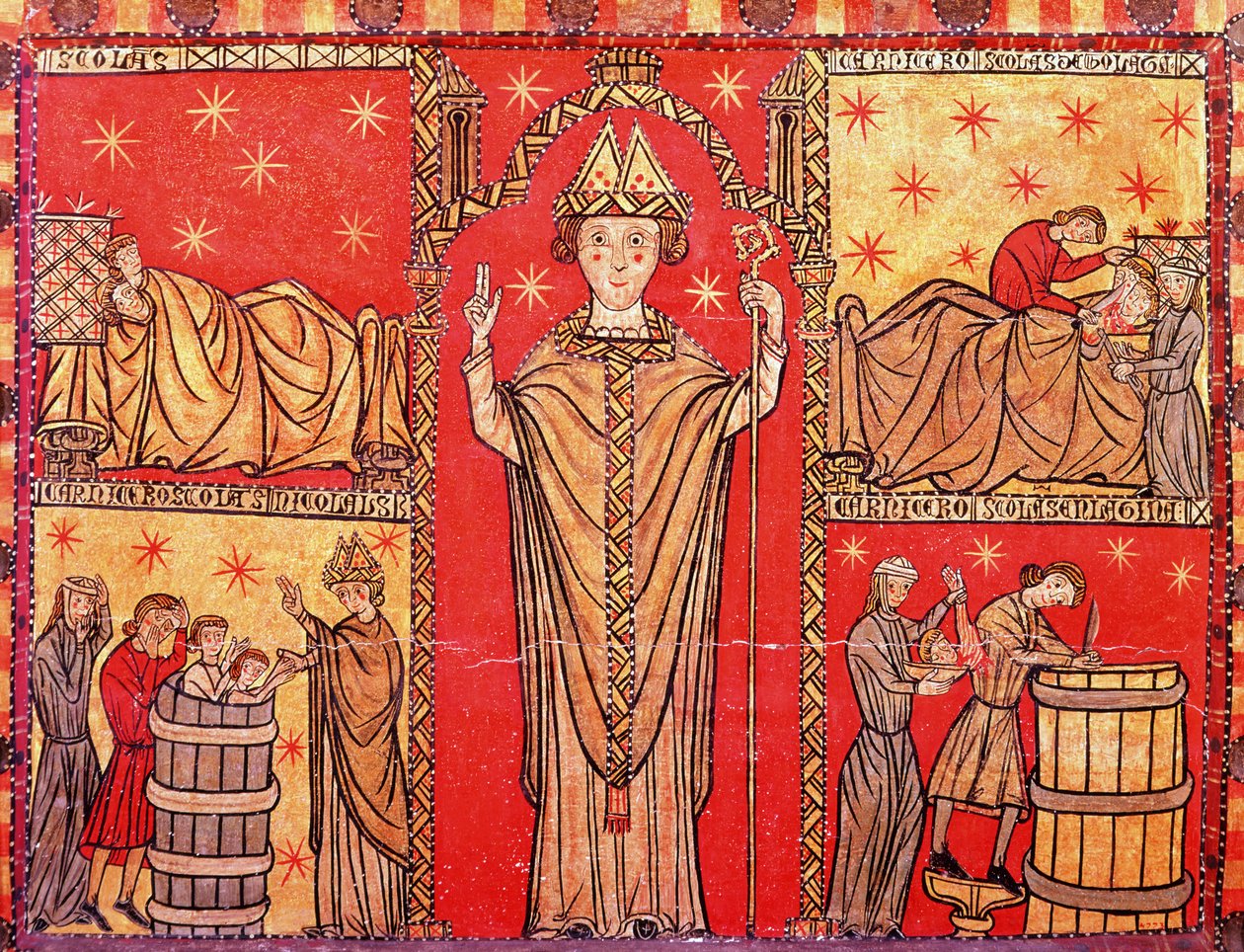 St. Nicholas av Bari (tempera på panel) av Spanish School