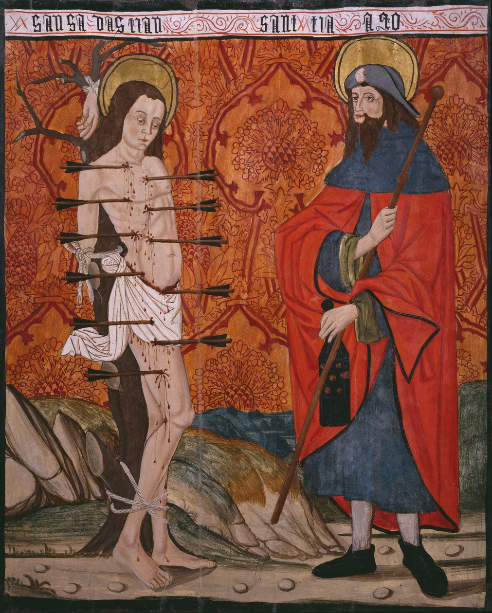 St. Sebastian og St. Jakob den store, panel fra kirken San Andres of Tortura, slutten av 1400-tallet-begynnelsen av 1500-tallet (malt tre) (se også 345849) av Spanish School