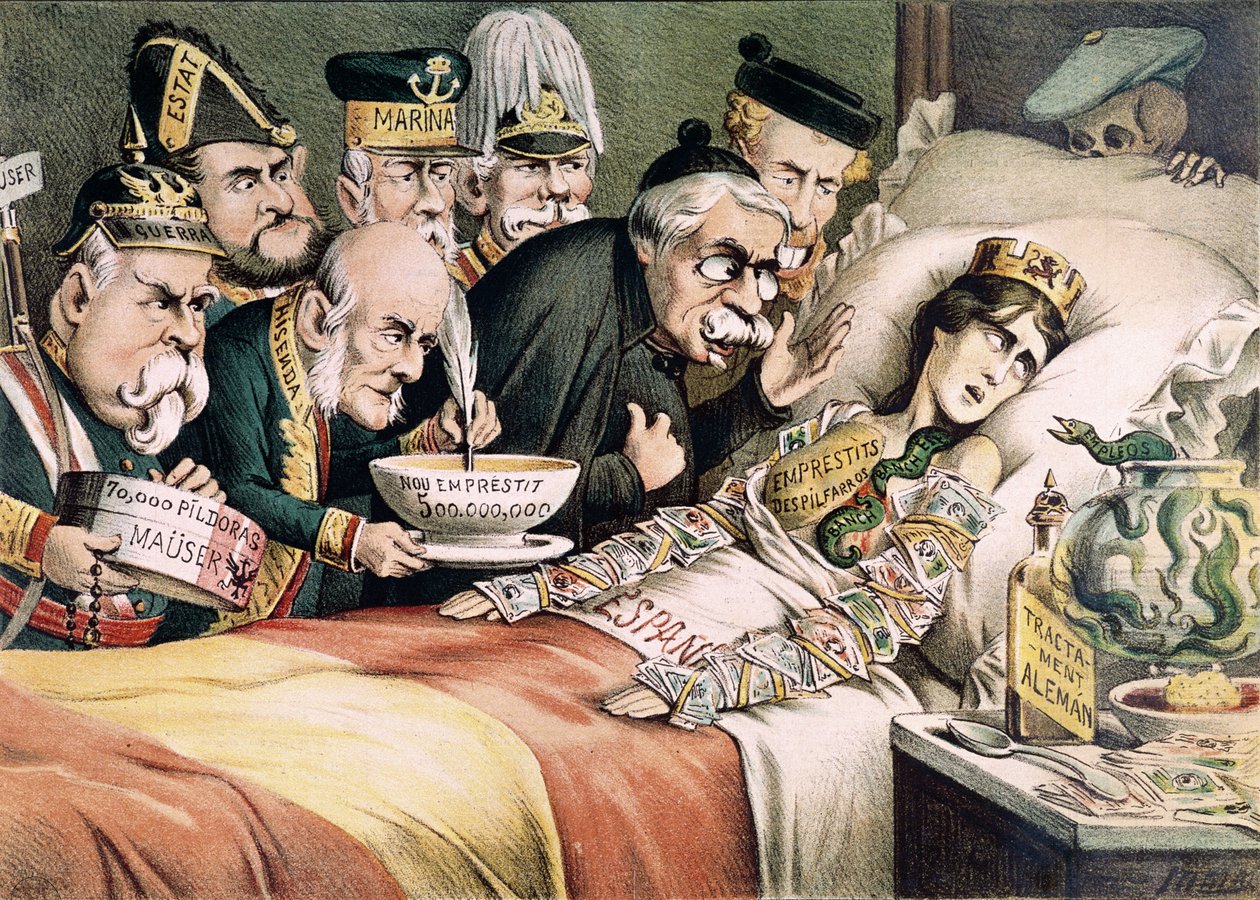 The Agony of a Martyr , karikatur knyttet til en spansk økonomisk krise, 1892 av Spanish School