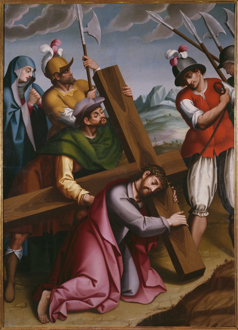 Bæringen av korset, Simon av Kyrene hjelper Jesus av Spanish School