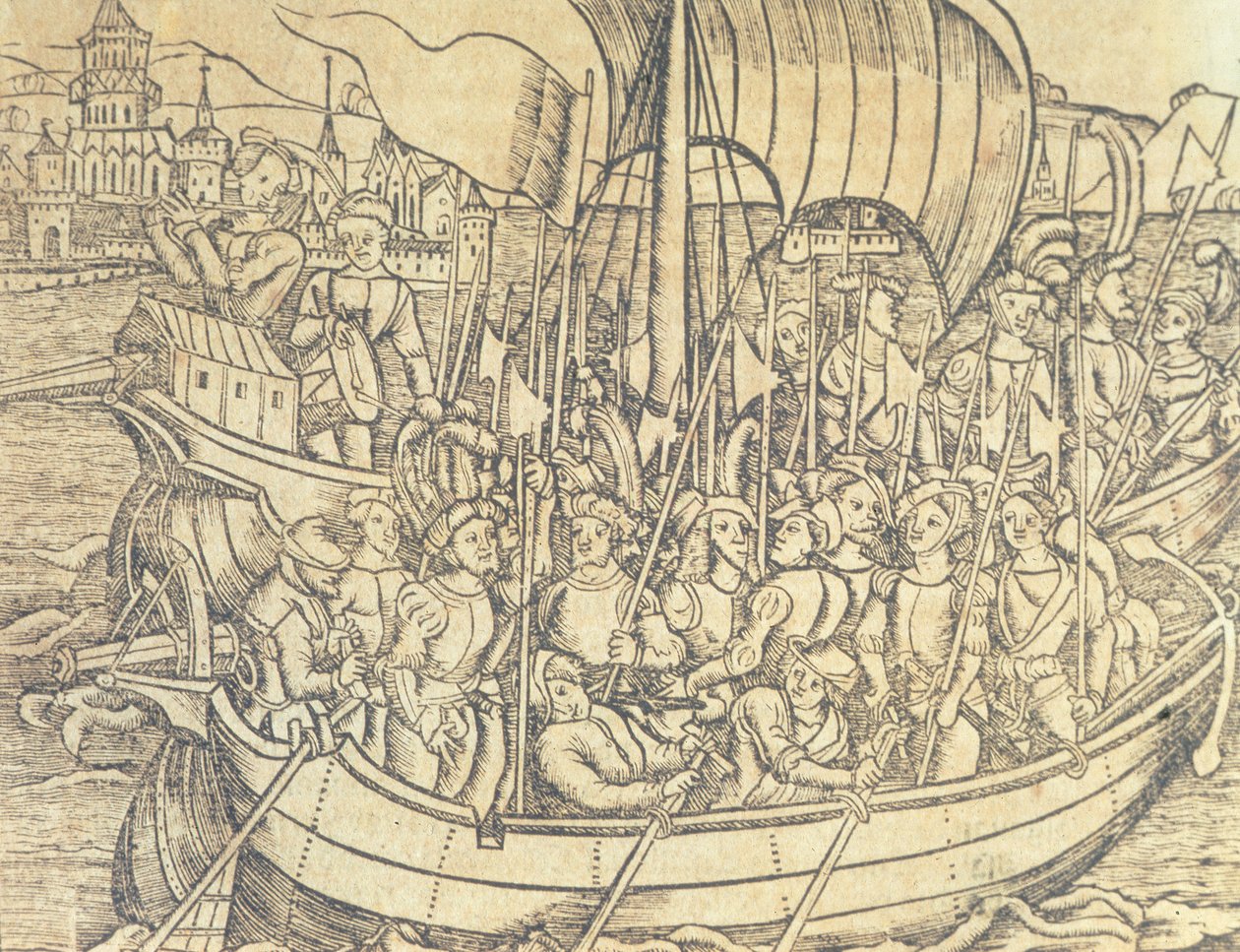 The Discovery of the New World av Chrisopher Columbus (1450-1596) illustrasjon fra 