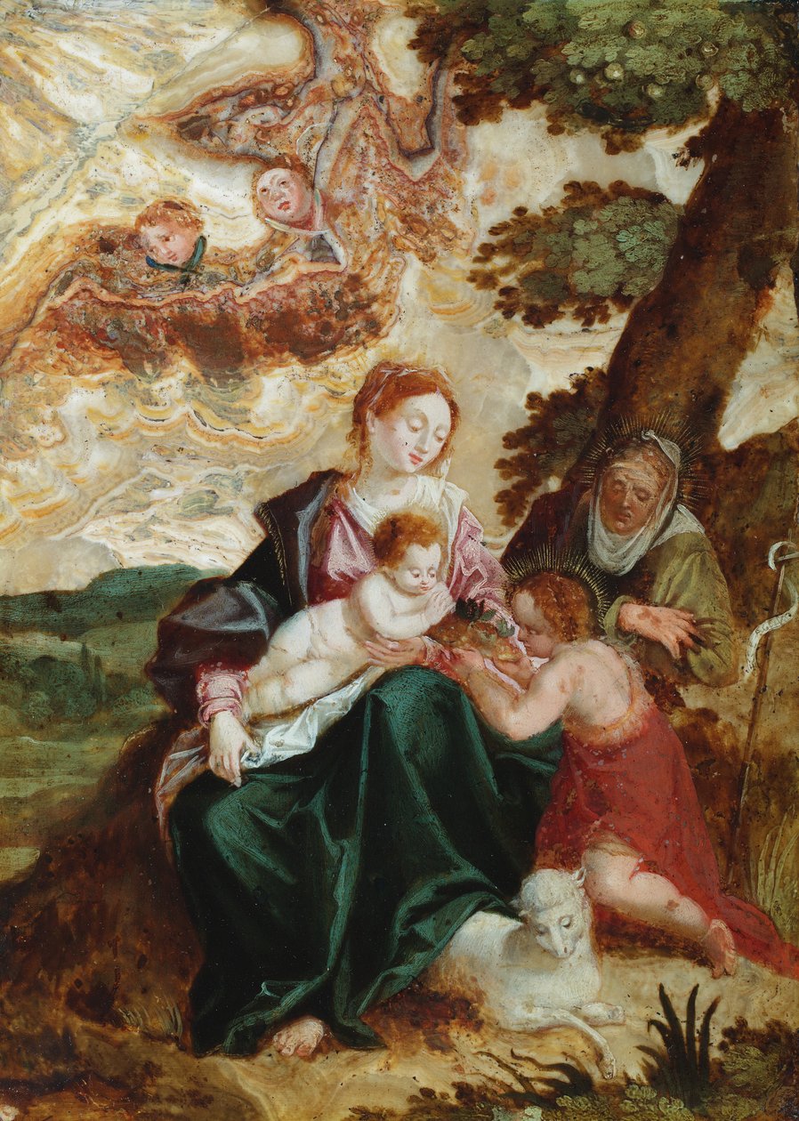 Den hellige familie (olje) av Spanish School