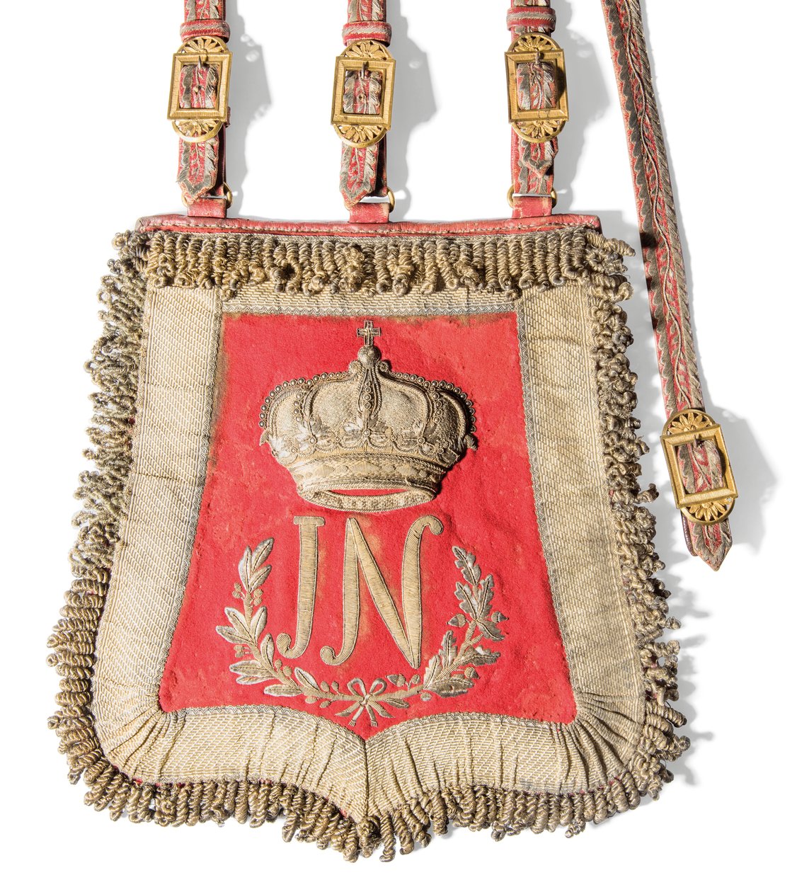 Sabretache av Joseph-Napoleon Bonaparte, konge av Spania, før 1813 (rødt marokkansk skinn med brodert gullverk og fester av forgylt messing) av Spanish School