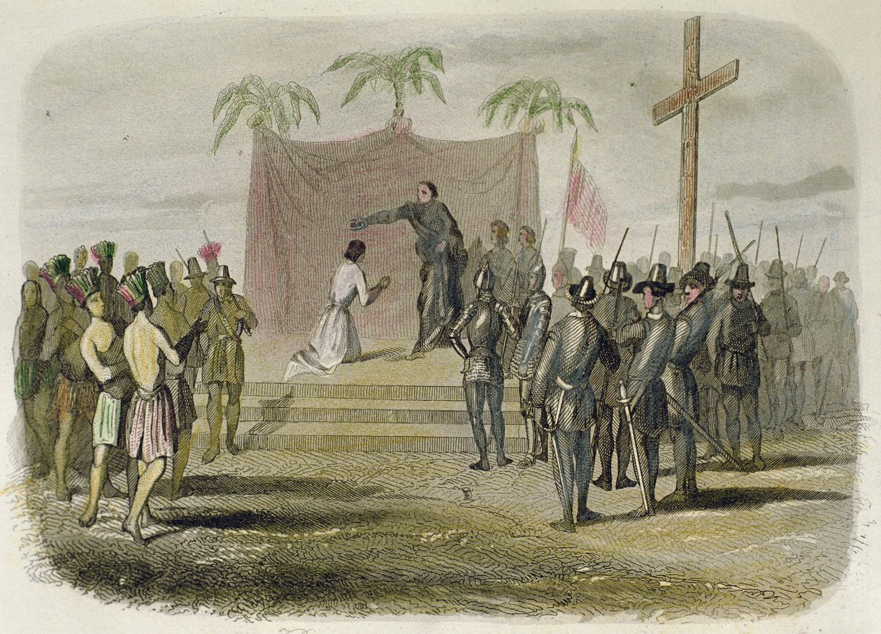 Dåpen av kongen av øya Cebu og fem hundre andre indianere av medlemmer av Magellan-ekspedisjonen 14. april av Spanish School