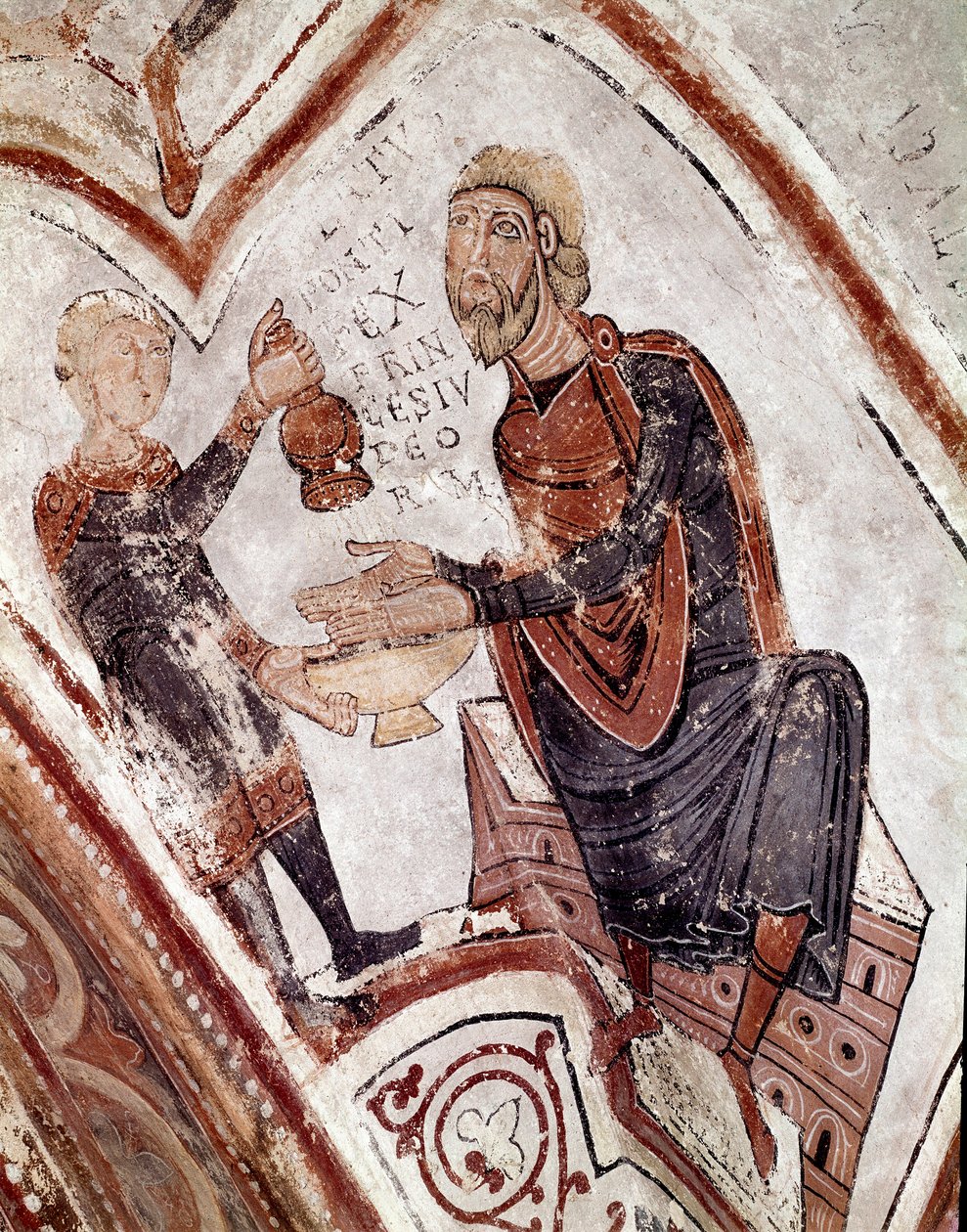 Månedens syklus: Pontius Pilatus vasker hendene. Detalj av en freske fra 1100-tallet fra Royal Pantheon of the Real Colegiata of San Isidoro (Royal Collegiale of Saint Isidore). Leon. Spania av Spanish School