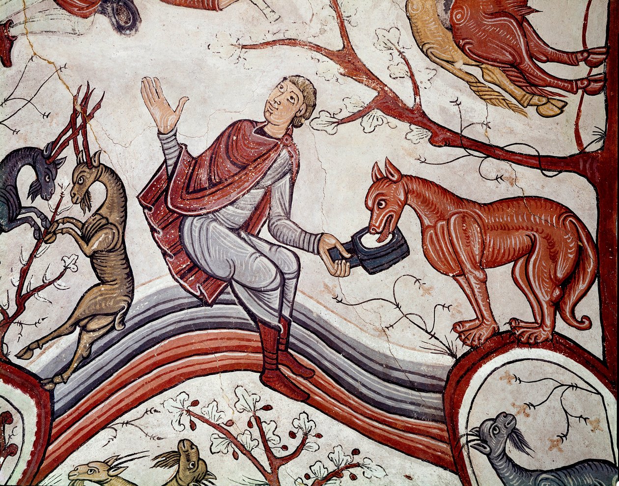 Månedens syklus: kunngjøringen til gjeterne. Detalj av en freske fra 1100-tallet fra Royal Pantheon of the Real Colegiata of San Isidoro (Royal Collegiale of Saint Isidore). Leon. Spania av Spanish School