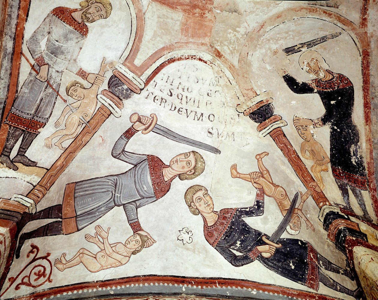 Månedens syklus: massakren på de uskyldige. Detalj av en freske fra 1100-tallet fra Royal Pantheon of the Real Colegiata of San Isidoro (Royal Collegiale of Saint Isidore). Leon. Spania av Spanish School