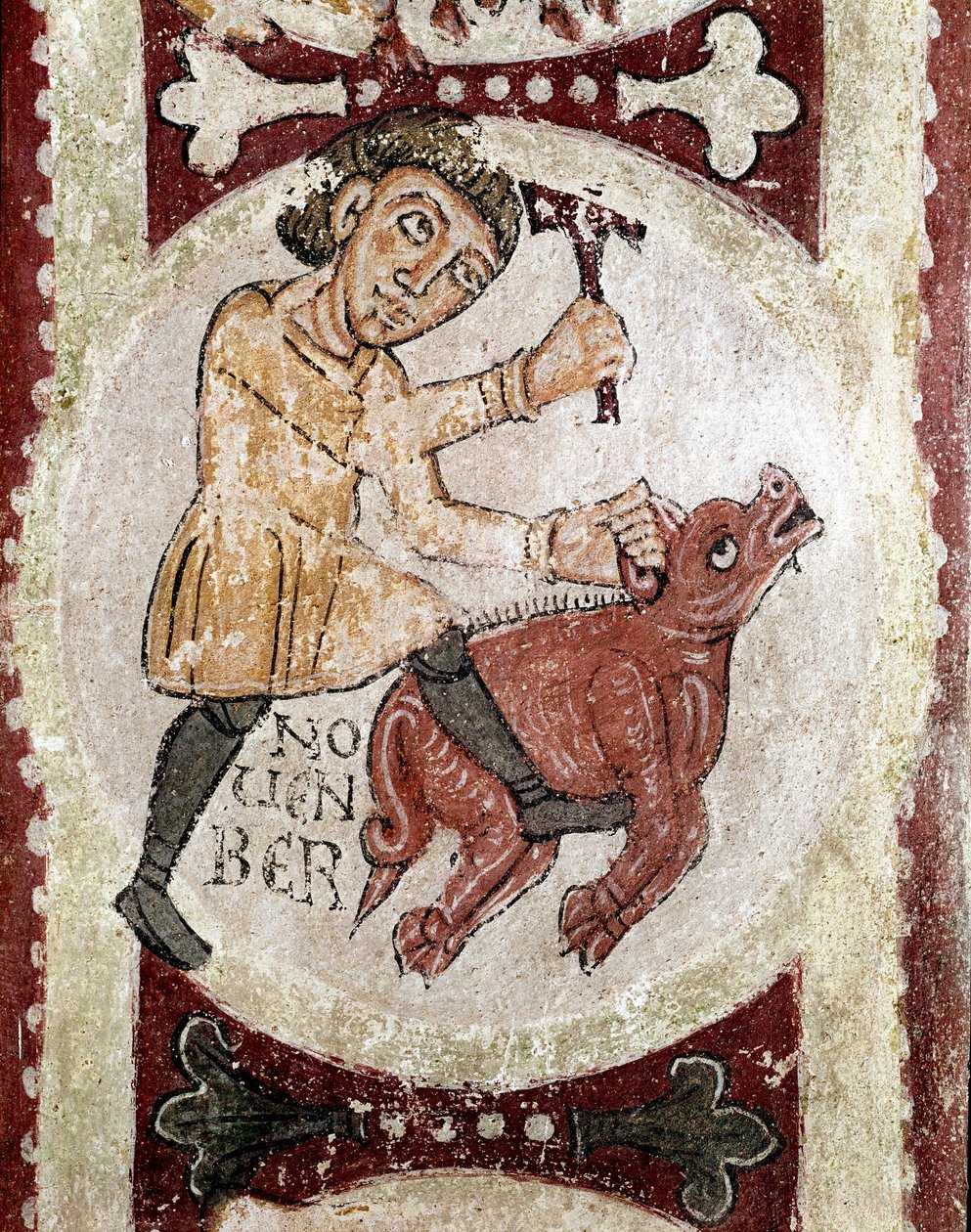 Månedens syklus: november (slaktet gris). Detalj av en freske fra 1100-tallet fra Royal Pantheon of the Real Colegiata of San Isidoro (Royal Collegiale of Saint Isidore). Leon. Spania av Spanish School