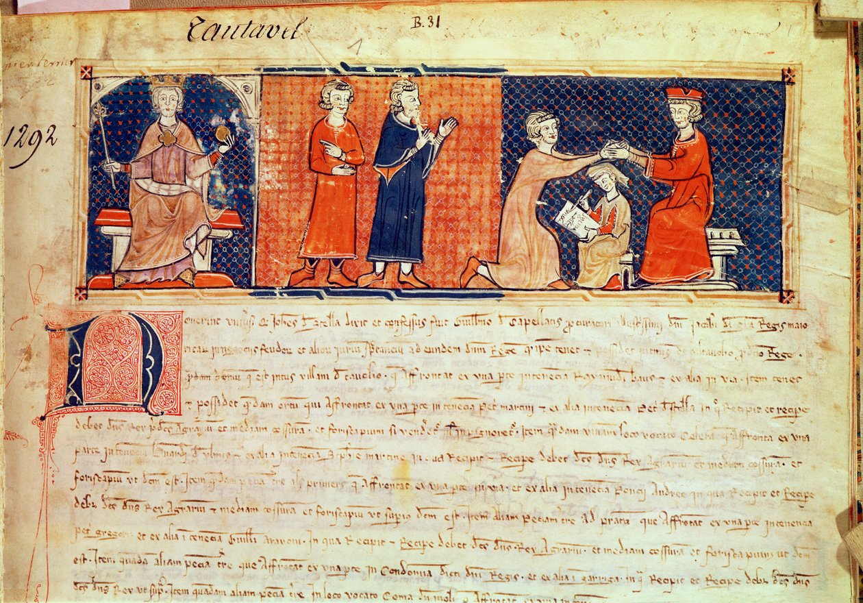 Føydalherren som forkynte sin preken for kongen av Mallorca, James I (1207-76) fra Capbreu de Clayra et de Millas, 1292 av Spanish School