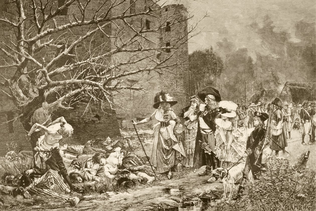 Massakren av Machecoul, Frankrike, under den franske revolusjonen, etter et maleri av Francois Flameng, fra 'Album Artistico', utgitt ca. 1890 (litho) av Spanish School