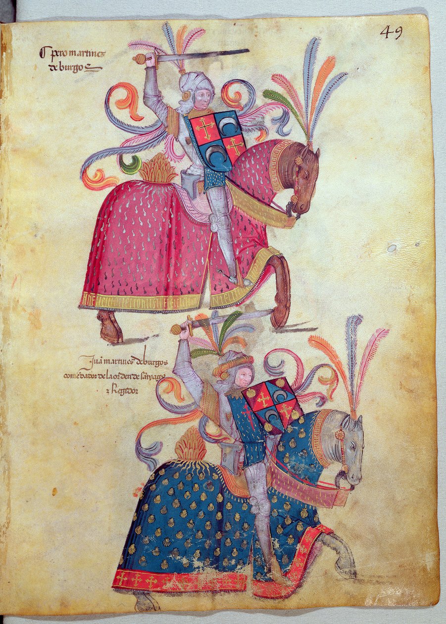 To kavalerer, fra Libro de Los Caballeros de Santiago av Spanish School