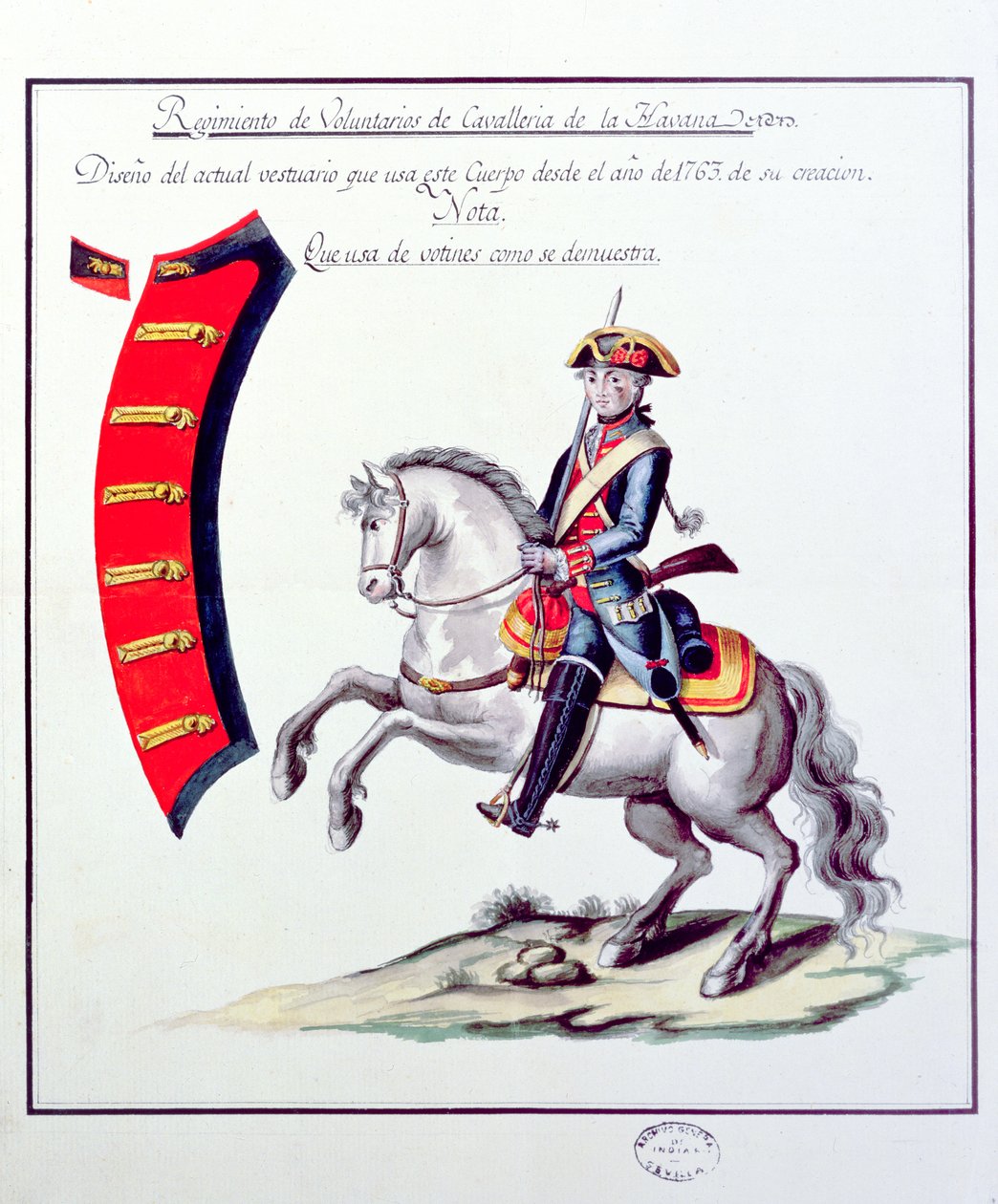 Uniform av de frivillige fra Havana kavaleriregiment, 1763 (trykk) av Spanish School