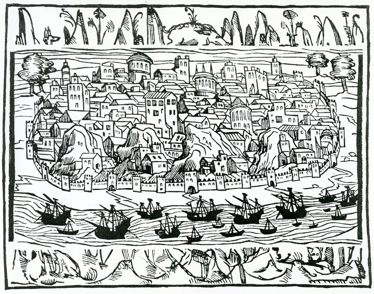 Utsikt over Lisboa fra Book of Greatness and Memorable Things of Spain av Pedro Medina, 1548 av Spanish School