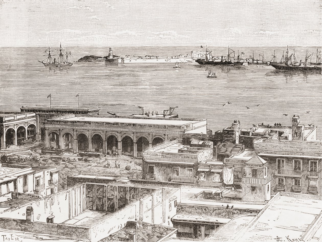Utsikt over Veracruz og San Juan de Ulúa-fortet, Mexico av Spanish School