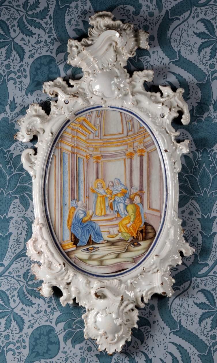 Veggplakett, Alcora Ceramic Factory, ca. 1750 (tinnglasert keramikk) av Spanish School