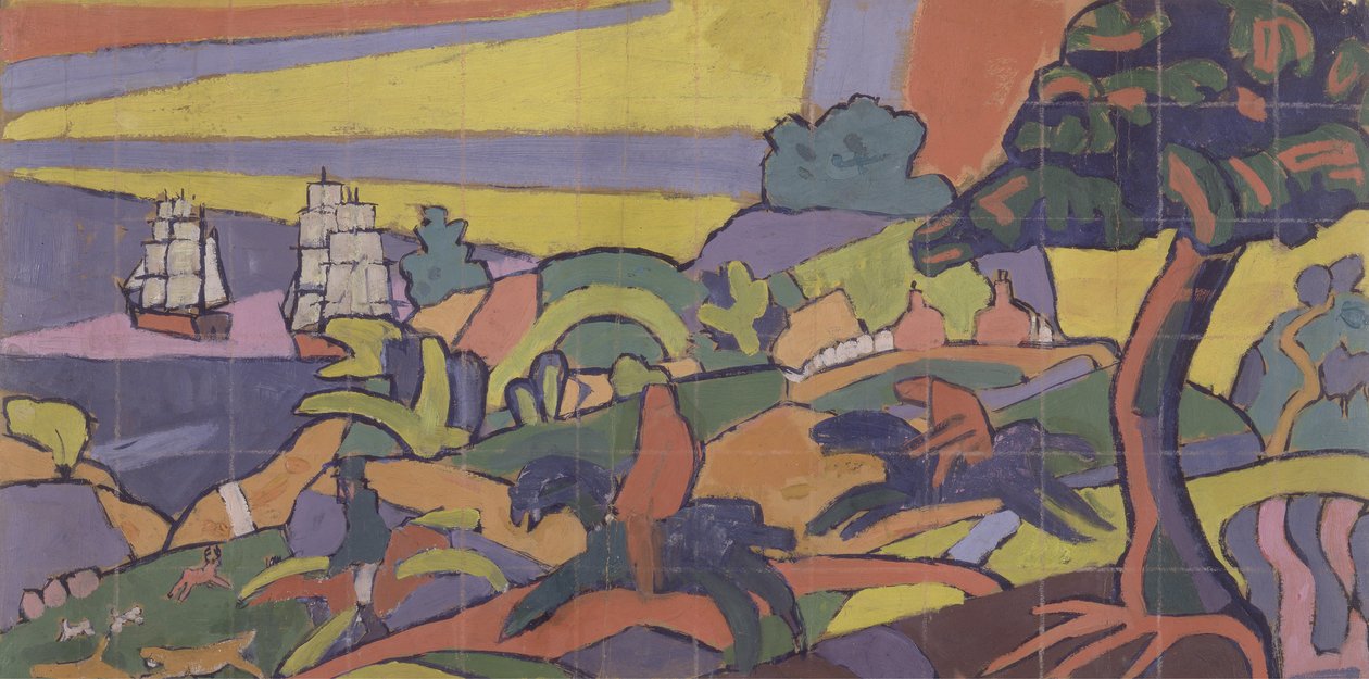 Design for Deer Hunting-veggmaleri i Cabaret Theatre Club, 1912 (olje og kritt på papir) av Spencer Frederick Gore