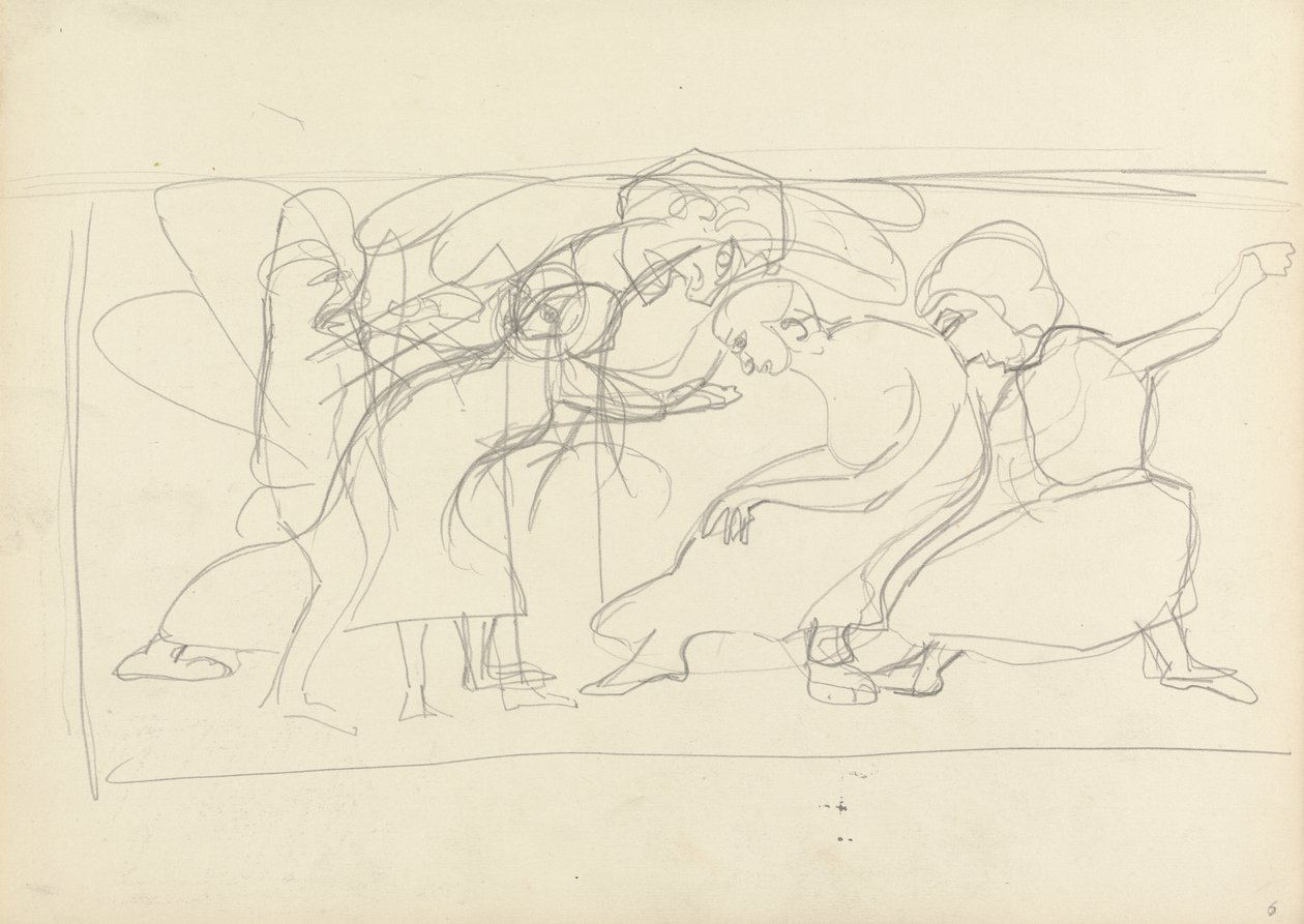 Studie for dekorativt panel: Worshippers, for the Cave of the Golden Calf (grafitt) (se 265071 for verso) av Spencer Frederick Gore