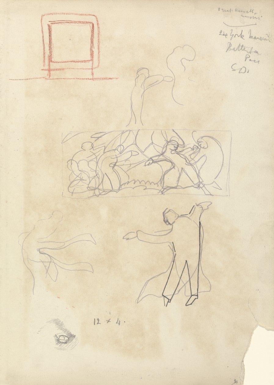 Study of Dancers, for the Cave of the Golden Calf (grafitt) (se 265068 for verso) av Spencer Frederick Gore