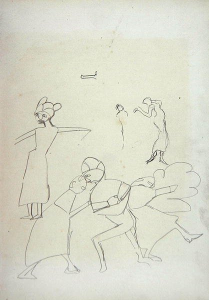 Studie av figurer, for hulen til gullkalven (grafitt) (se 265072 for recto) av Spencer Frederick Gore