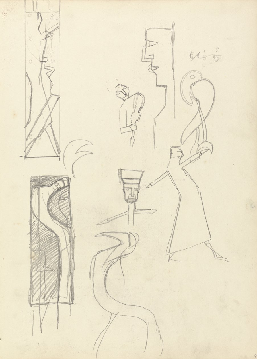 Studie av geometriske figurer, for hulen til gullkalven (grafitt) (se 265062 for verso) av Spencer Frederick Gore
