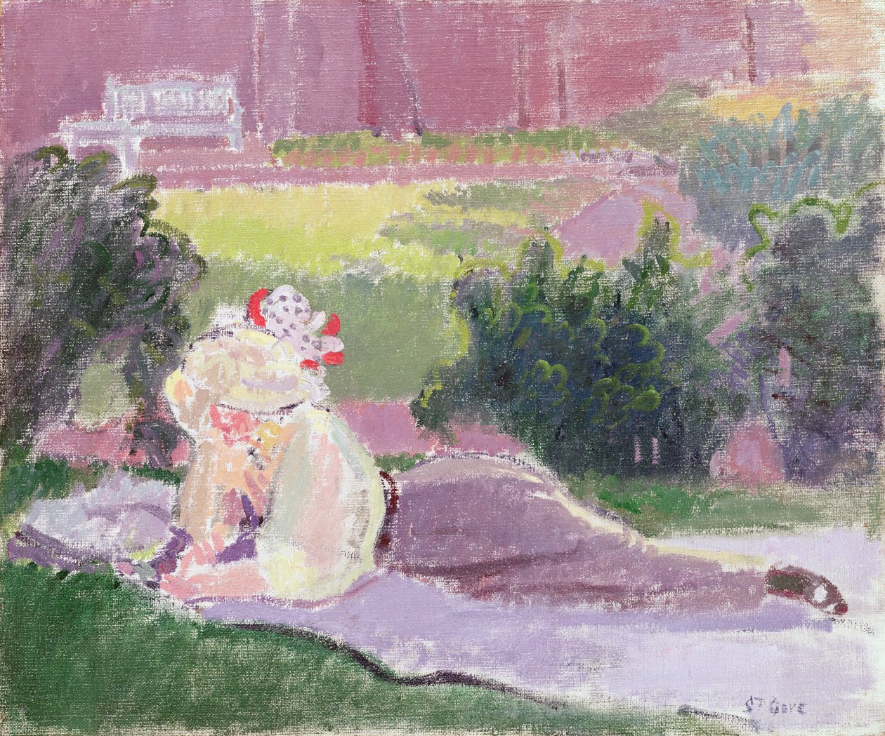 Kunstnerens kone i Garden of Rowlandson House av Spencer Frederick Gore
