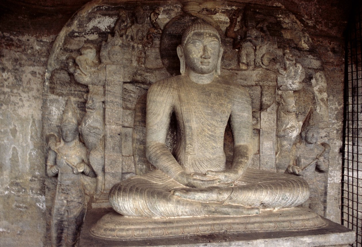 Sittende Buddha, Vijjadhara-hulen, Gal Vihara (granitt) av Sri Lankan