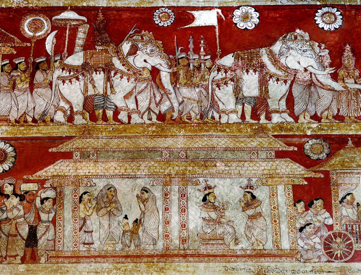 Detalj av veggmaleri i Degaldoruwa Viharaya-tempelet (veggmaleri) av Sri Lankan