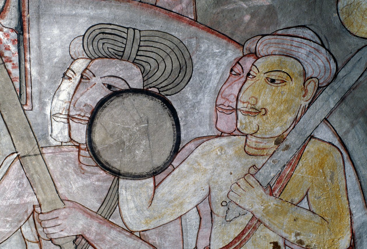 Freskomaleri som viser hæren som ledsager kongen av Ceylon, Dambullas gyldne tempel (Unescos verdensarvliste av Sri Lankan School