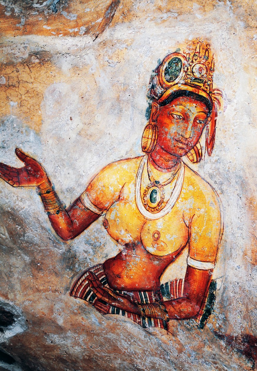 Maidens of Sigiriya, fresco, Sigiriya arkeologisk sted (Unescos verdensarvliste av Sri Lankan School