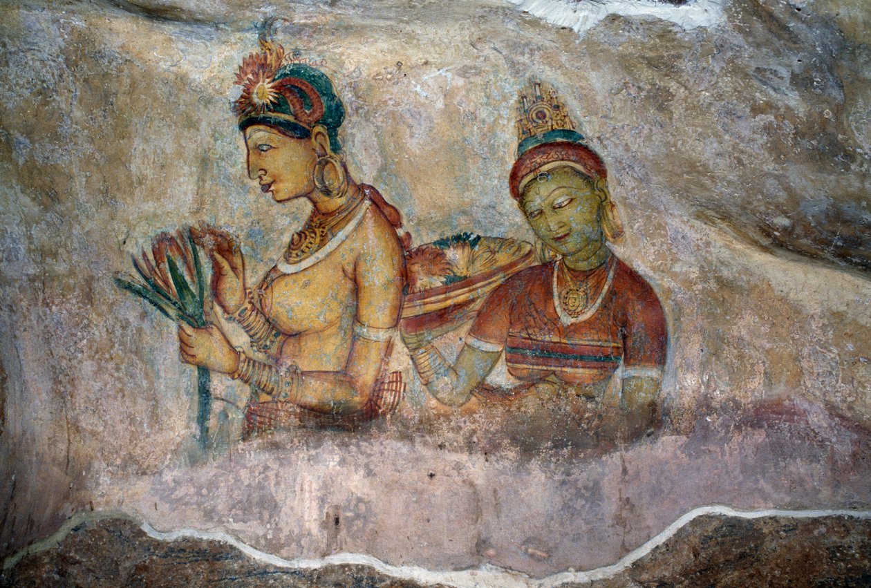 Maidens of Sigiriya, fresco, Sigiriya arkeologiske sted (Unescos verdensarvliste av Sri Lankan School