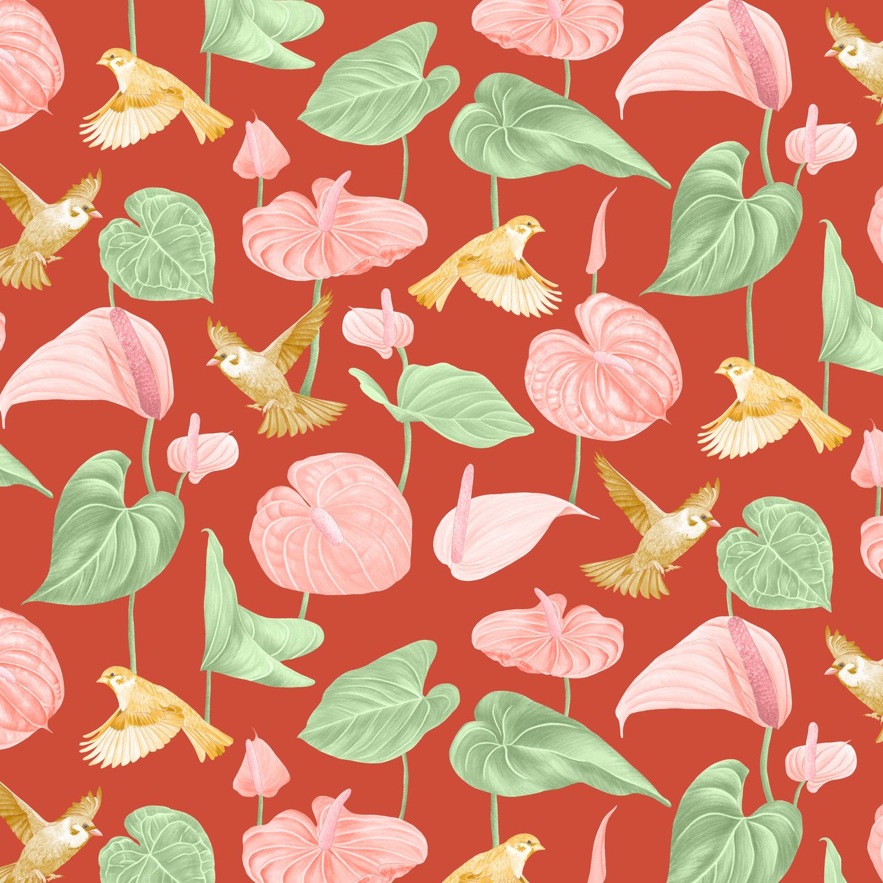 Anthurium-mønster, 2021 (grafittblyant og digital) av Stacy Hsu
