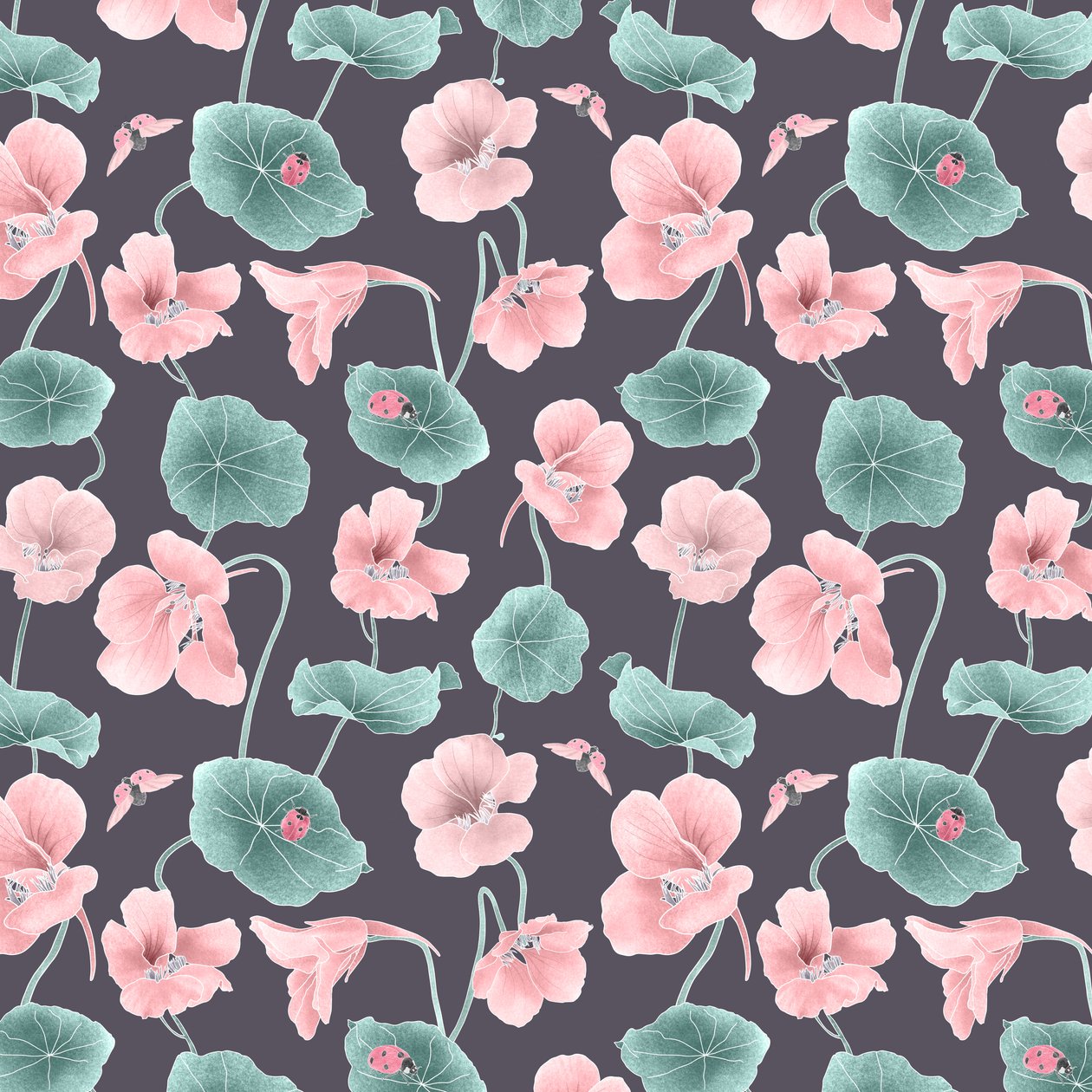 Nasturtium hero pattern colorway 1, 2020 (grafittblyant og digital) av Stacy Hsu