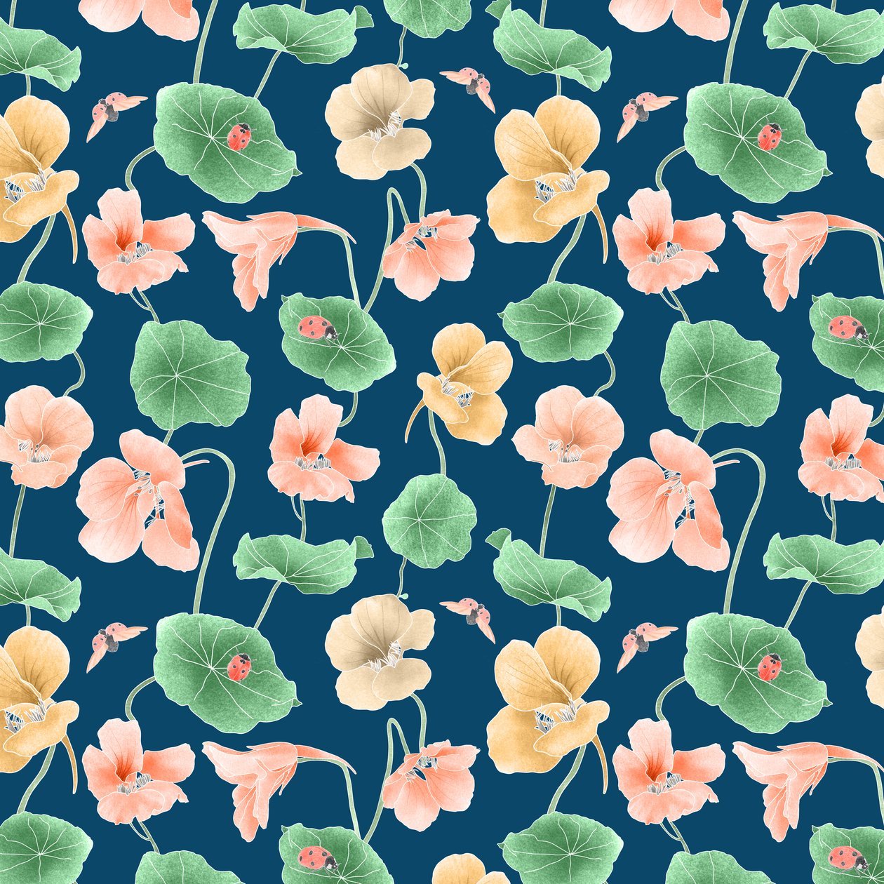 Nasturtium hero pattern colorway 2, 2020 (grafittblyant og digital) av Stacy Hsu