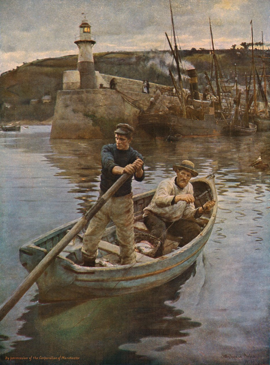 Fyrtårnet Newlyn, Cornwall, 1893, c1930. av Elizabeth Adela Stanhope Forbes