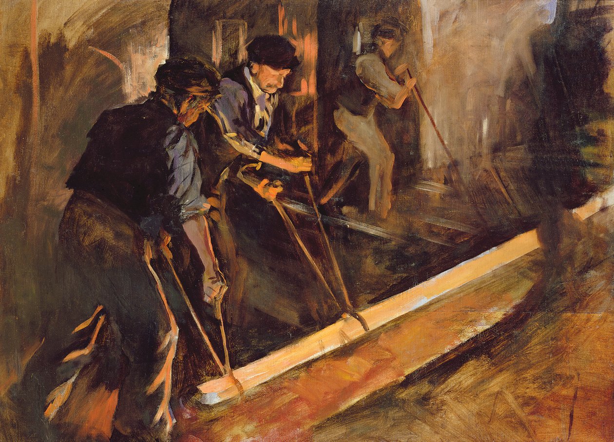 Forging Steel, The Steel Mills (olje på lerret) av Stanhope Alexander Forbes