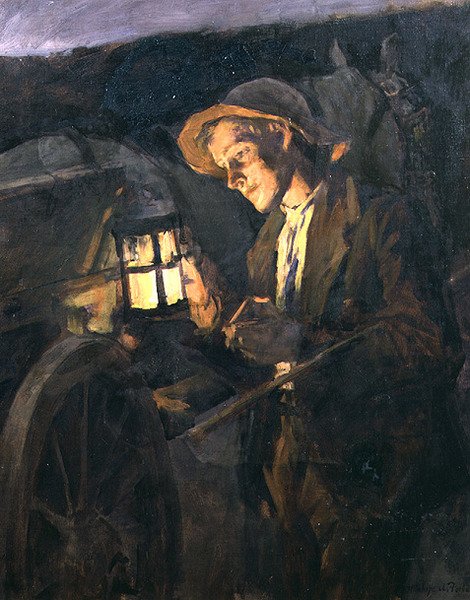 Studie for vognmannen i "Lighting Up Time" av Stanhope Alexander Forbes