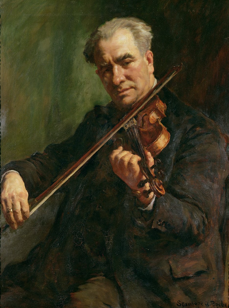 Fiolinisten: Walter Barnes, dirigenten for Penzance Orchestral Society, ca. 1933 av Stanhope Alexander Forbes