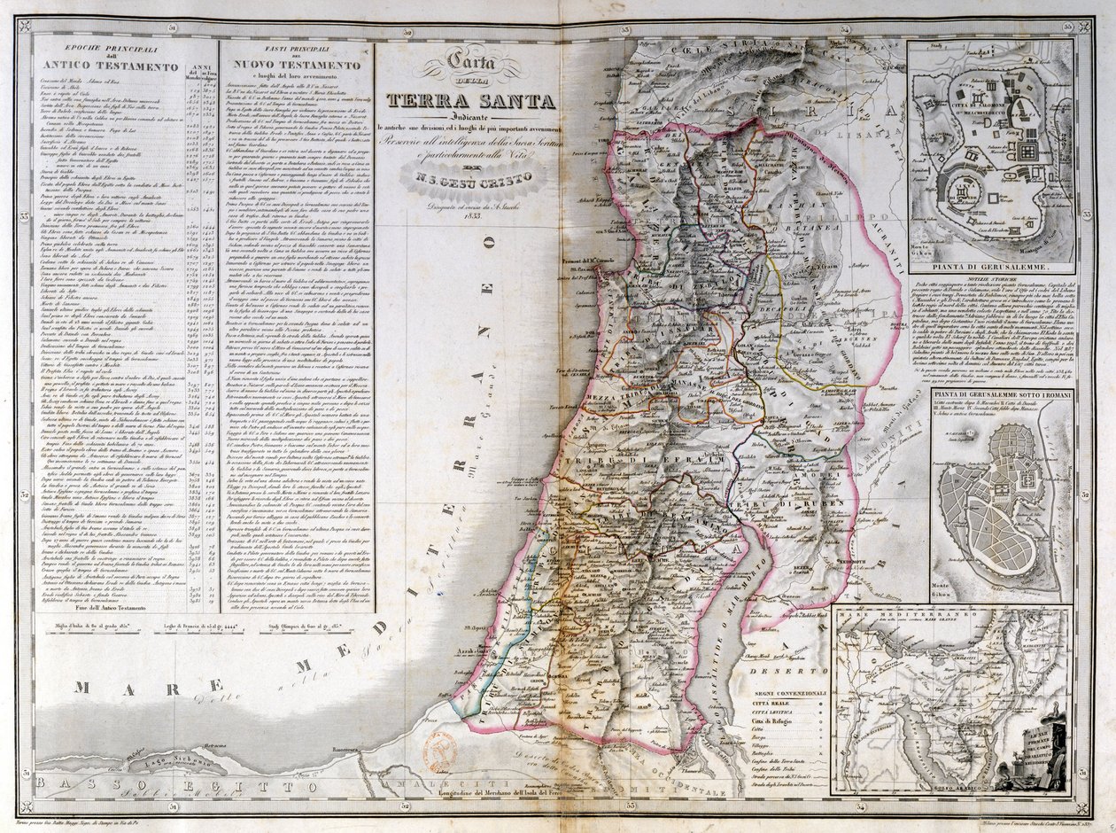 Kart over Palestina som også viser grensene til hver stamme. A. Stucchi av Stanislao Stucchi