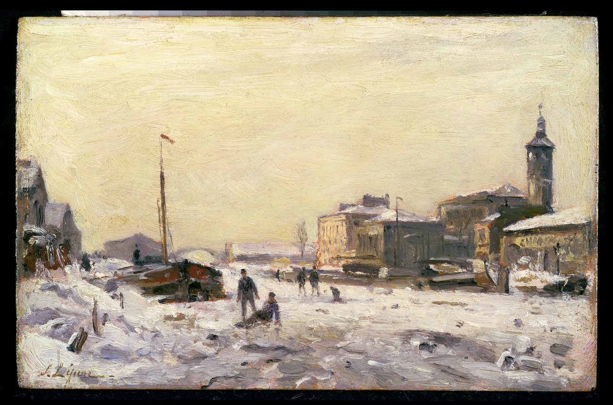 Frossen kanal ved La Villette av Stanislas Victor Edouard Lepine